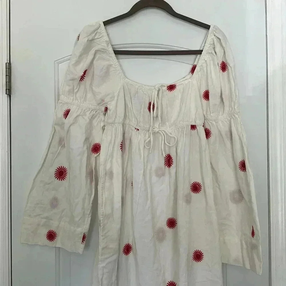 NEW Free People Emory Embroidered Cotton-Linen Blend Midi Dress Ivory NWOT Sz S - Picture 6 of 14